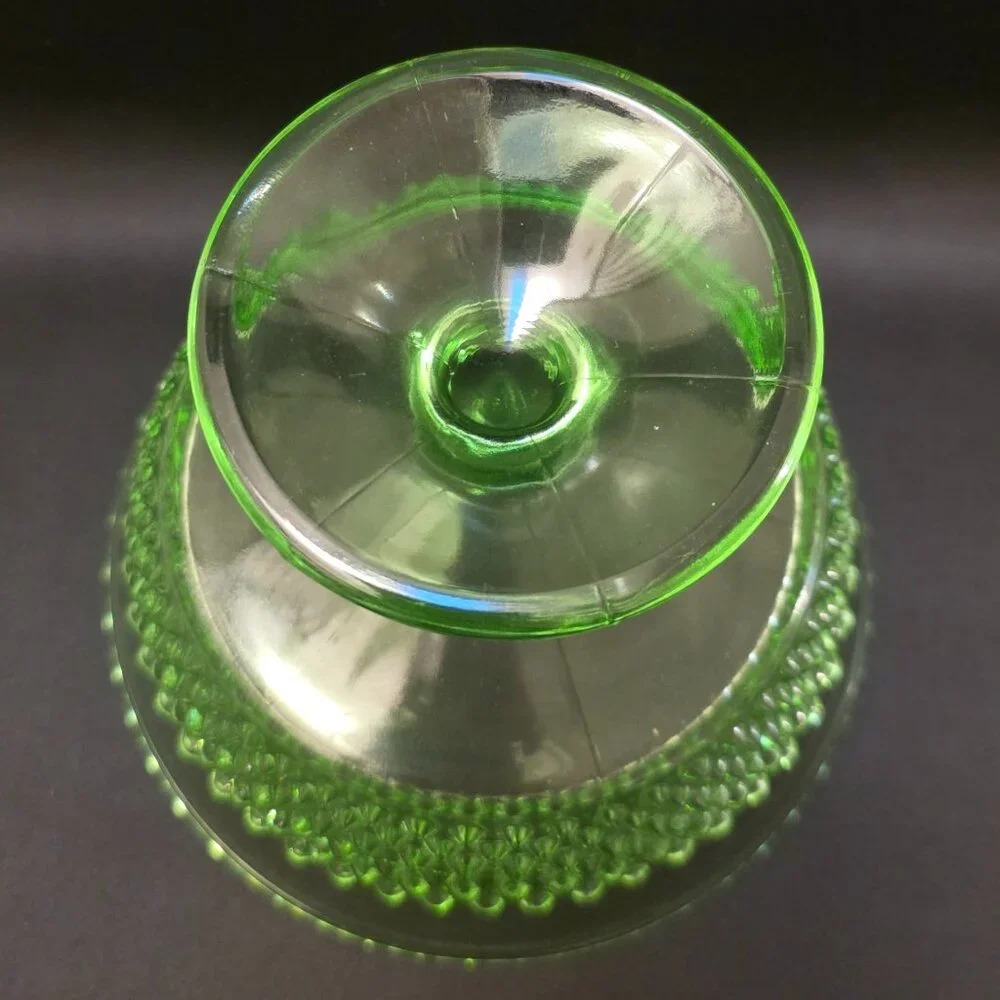 Vintage LE Smith Medium Green Glass Hobnail Compote Dish